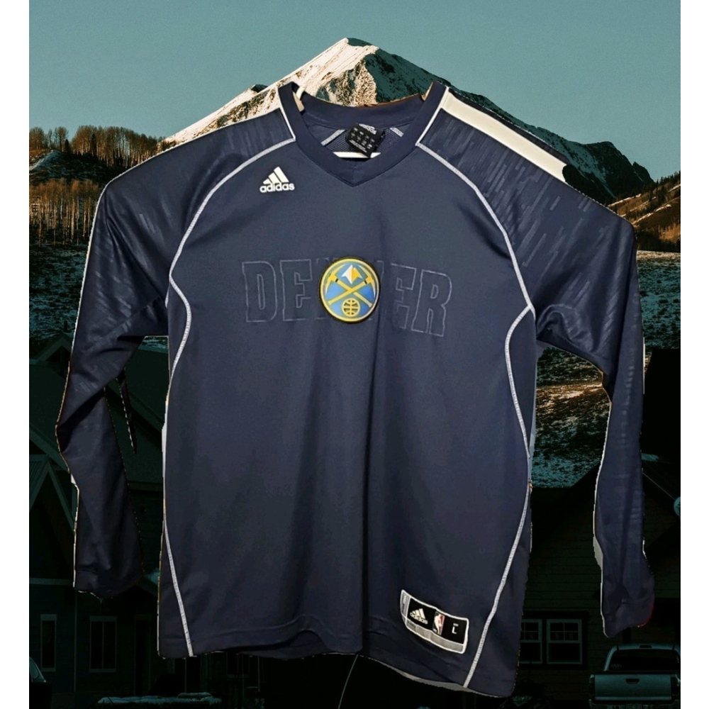 Denver Nuggets Adidas Warm Up Shirt Men’s Large Blue NBA Long Sleeve ClimaCool - Picture 1 of 16